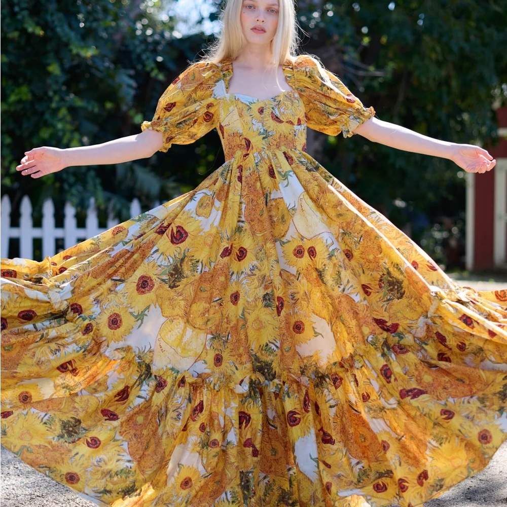 SOLD NWT SELKIE Sunflowers Cotton Ritz Gown - Picture 3 of 13